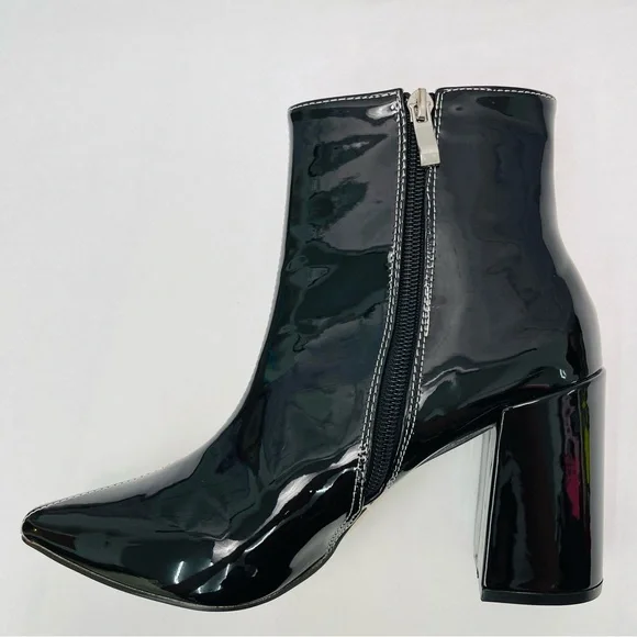 Chunky Heel Two Tone Black and White Patent Day-Vine Ankle Boots, 39 / 8.5 - Picture 5 of 9